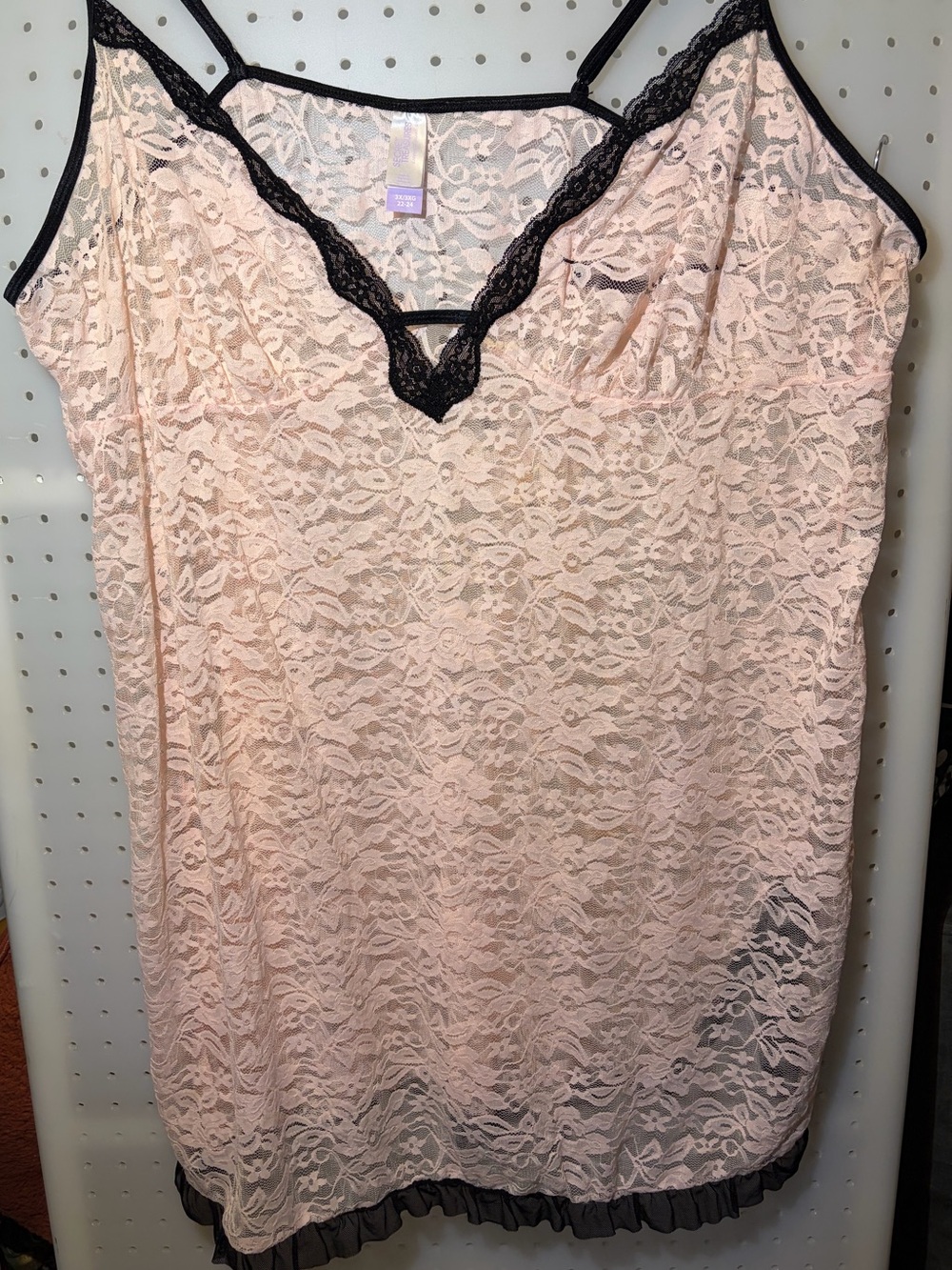 Secret Treasures Pale Pink Lace Chemise with Black Trim